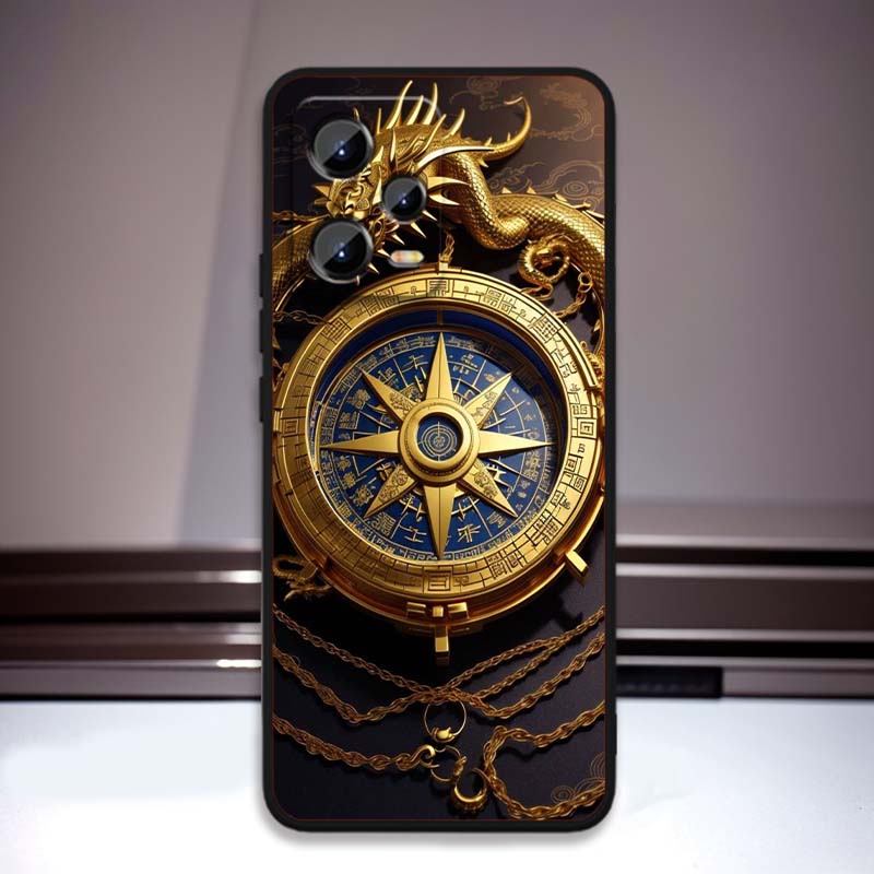 Vintage Kompass Illustration Für Xiaomi Redmi Note 15 14 13 12 12S 11E 11 11S Pro Plus 4G 5G Schwarze Weiche TPU Handyhülle