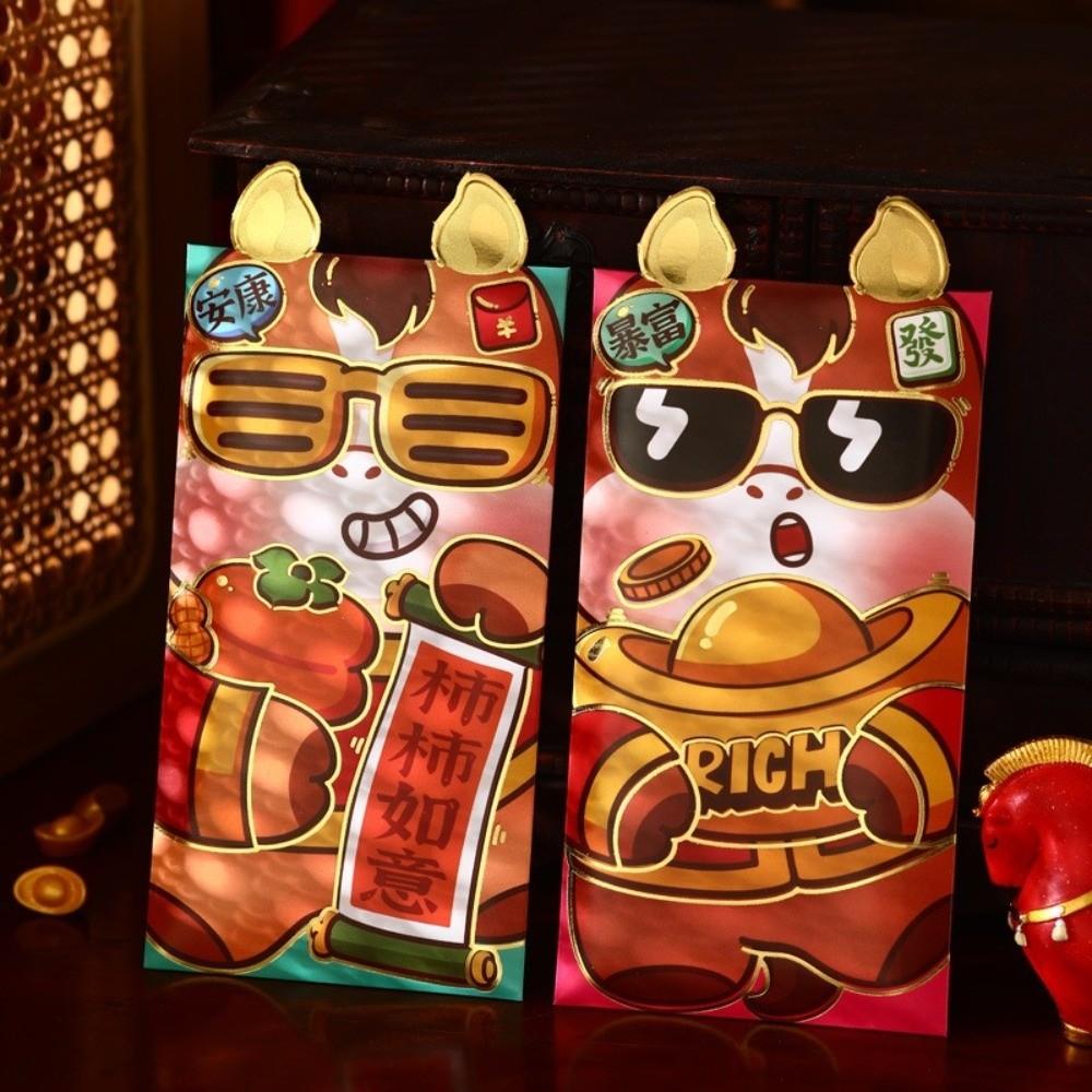 6pcs Cartoon Chinese Red Envelopes Horse Year Lucky Money Envelopes  Kids Gift