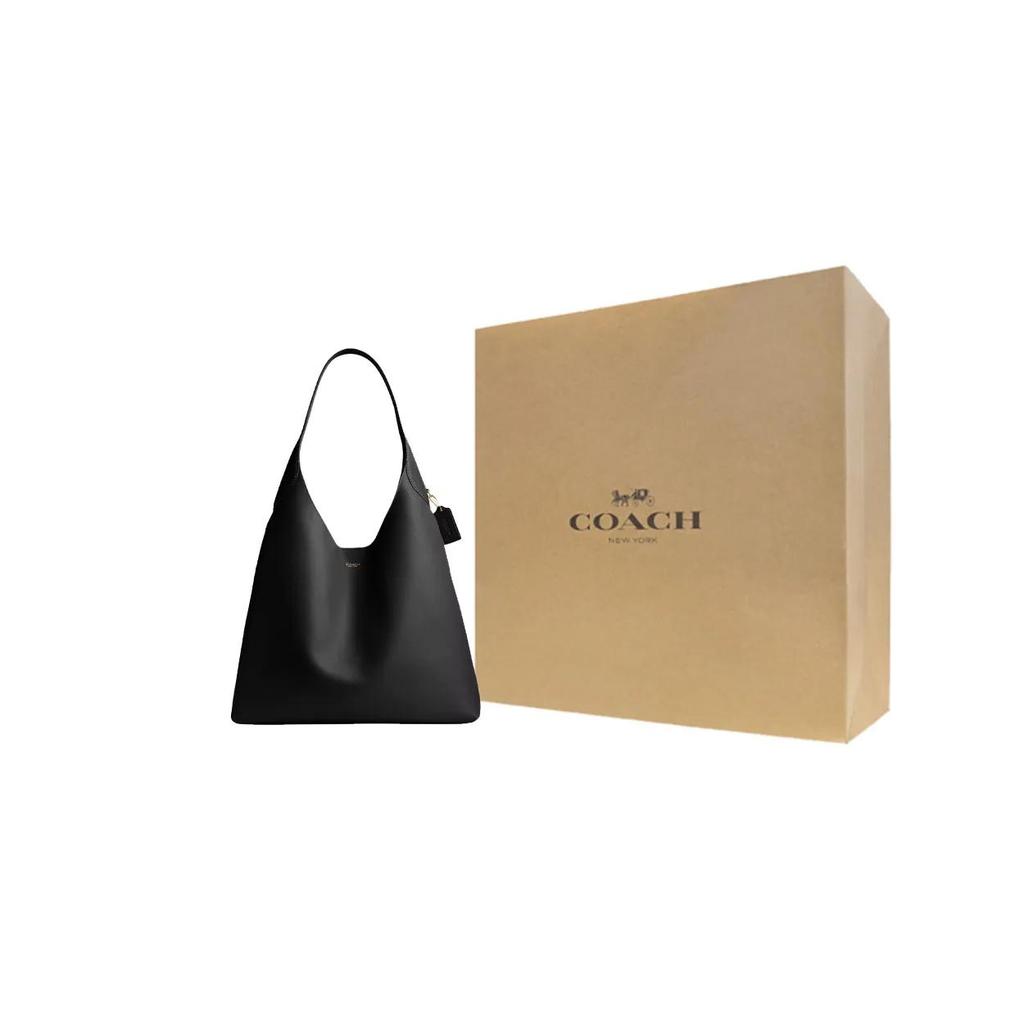 COACH Brooklyn Natural Grain Leather Hobo Bag , Handbag , Shoulder Bag Large Women's Brass Black (Unisex) Shoulder Bags 18808521 | Black