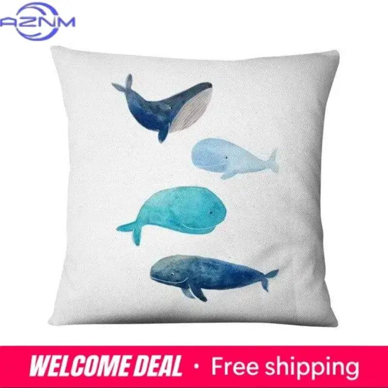 Cartoon Whale Printed Pillowcase Nordic Marine Cushion Decorative Home Decor Sofa Throw Decoration