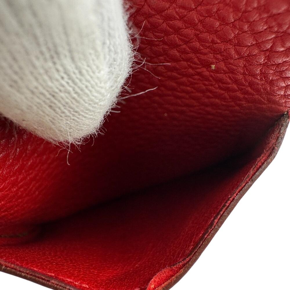 HERMES Bifold Wallet Taurillon Clemence Dogon GM Purse Red Taurillon Clemence Used