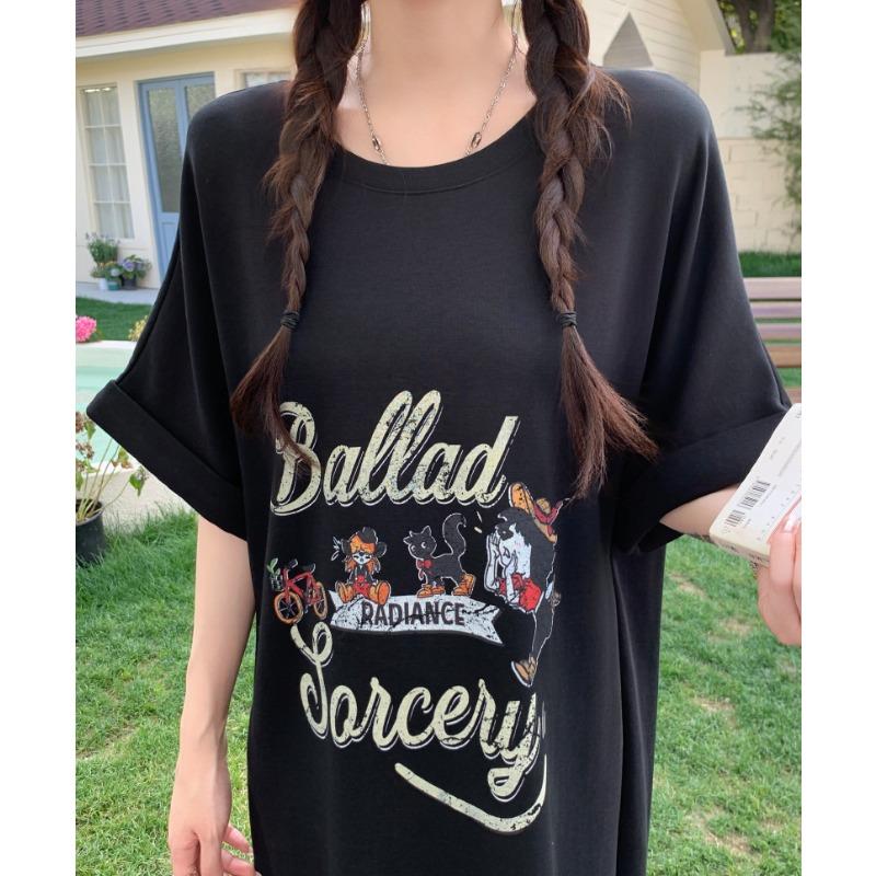 DIMANAF Women 2025 Plus Size Solid Dress Summer Vintage Dress Basic O-Neck Long Casual Loose Black Dress Maxi