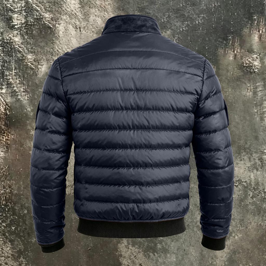 Men's Vintage Quilted Leather Jacket Color Zip-Up Winter Outdoor Coat with Patchwork Design