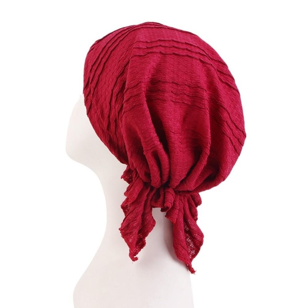 New Cotton Crinkle Muslim Hijab Hats Solid Color Elastic Chemo Beanies Caps Triangle Turban Head Wrap Cancer Bandanas