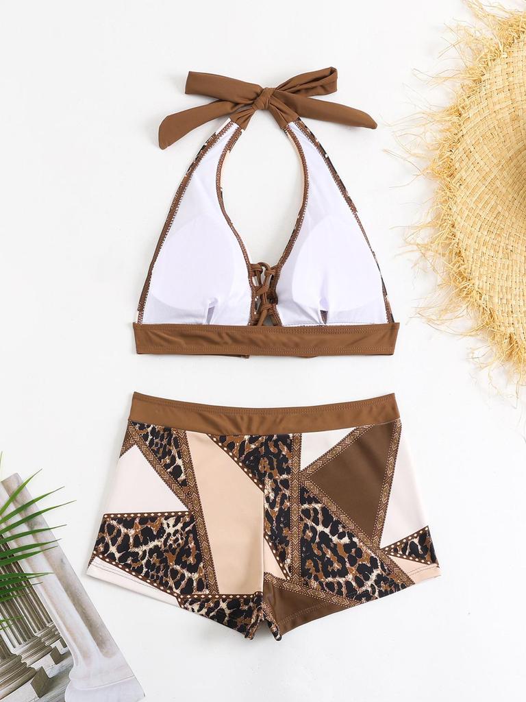 Women's Colorblock Conservative Halter Tie Bikini - Two-Piece Swimwear, Popular Design