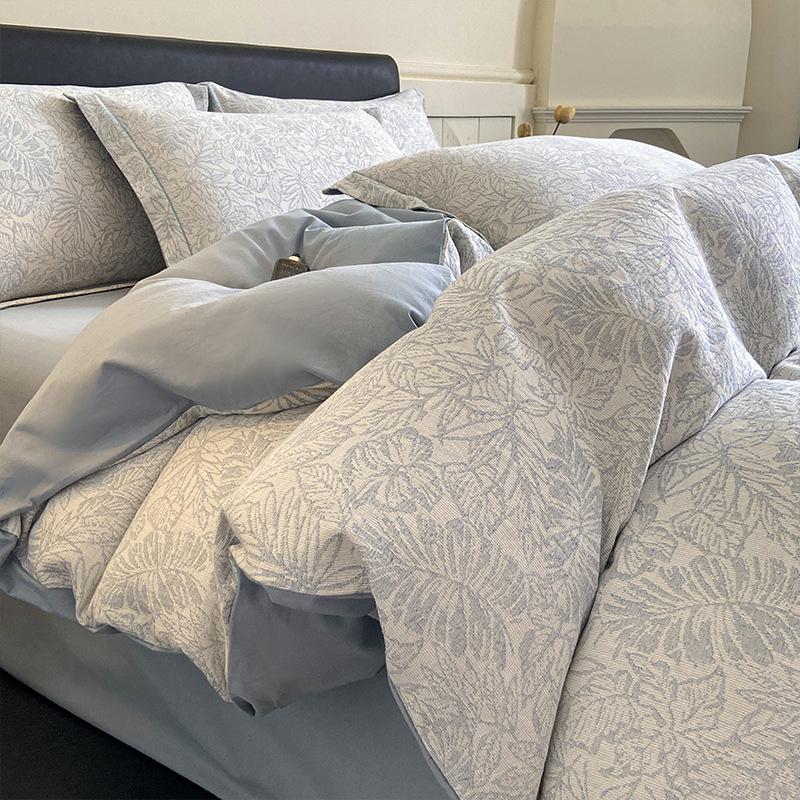 *Class A Jacquard Cotton 4-Piece Thick Flannel Wave Bedding Set, 1.8m*