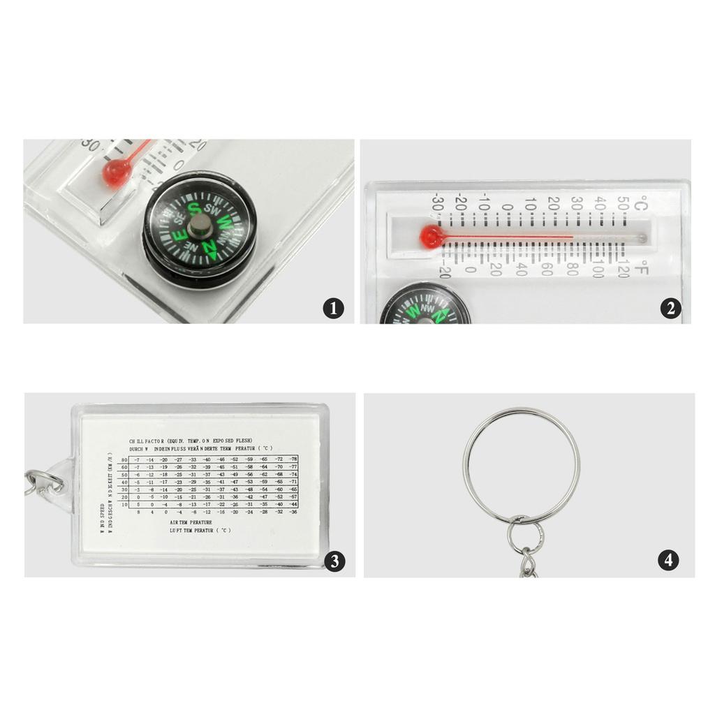Portable Small Keychain Thermometer Compass Outdoor Mountaineering Buckle Compass Pointer for Wilderness Exploration