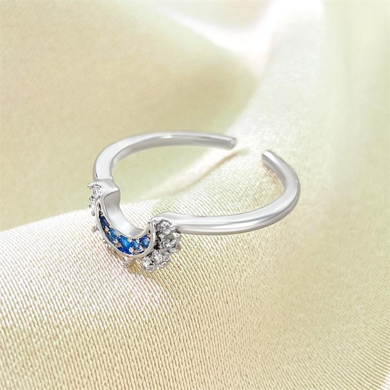 New Adjustable Stackable Sparkling Moon Sun Star Ring for Women Girls Couple Elegant Jewelry Set Wedding Party Gifts