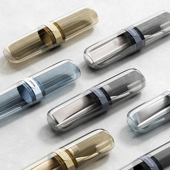 Toothbrush Storage Box Transparent Portable Travel Case with Leak-Proof Lid Integrated Mouthwash Cup Toothbrush