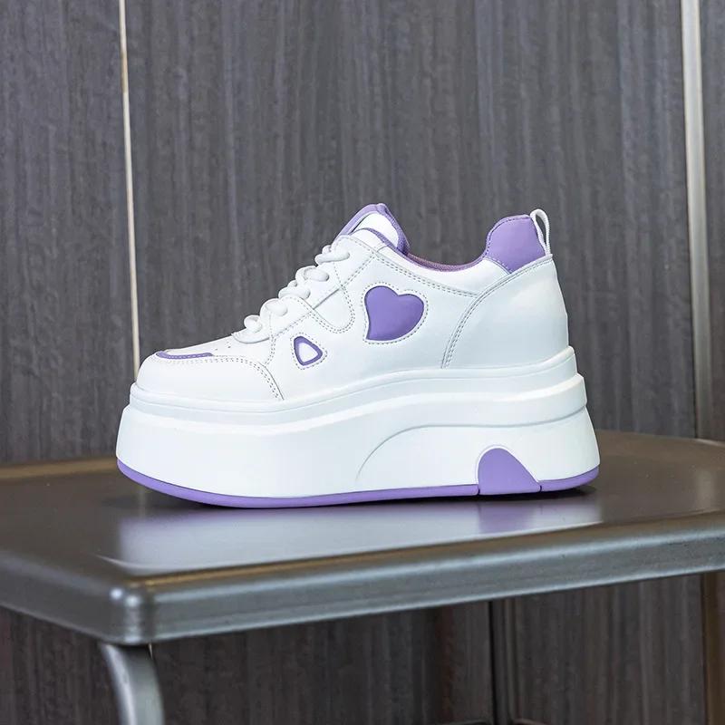 

8CM Microfiber Leather Vulcanize Autumn Platform Vulcanize Women Chunky Casual Sneaker Loafer High Brand Comfy Spring Shoes 2025 39 фиолетовый