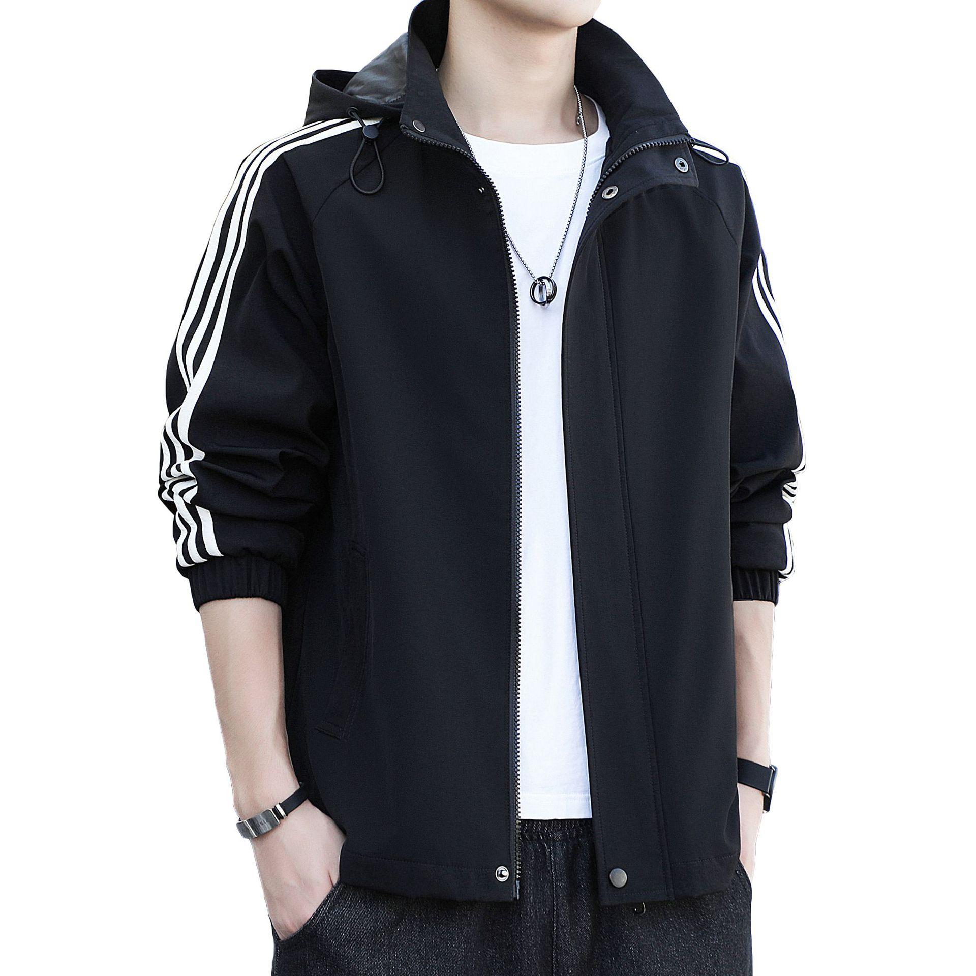 

Трендовая мужская куртка с воротником-стойкой, простая новая повседневная спортивная куртка с капюшоном на весну и осень 4XL чёрный