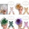 4in1 Fascinator Derby Headpiece with Earrings Necklace Lace Gloves For Horse Racing Party Masquerades Roleplay Headpiece