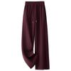 Women's Khaki Woolen Wide Leg Pants - Autumn/Winter 2024 Slimming Fleece-Lined Drapey Pants