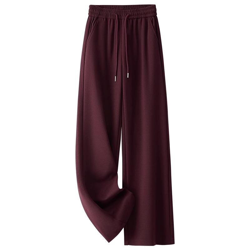 Women's Khaki Woolen Wide Leg Pants - Autumn/Winter 2024 Slimming Fleece-Lined Drapey Pants