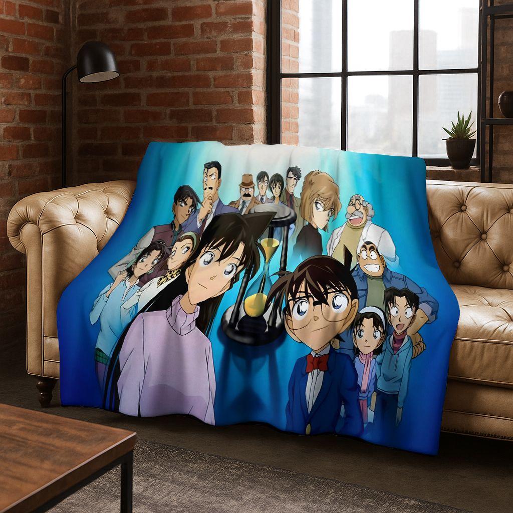 Retro Anime Detective Conan Cartoon Flannel Blanket,Warm and Cozy Soft Throw Blanket for Home Bedroom Bed Sofa Picnic Cover Kids