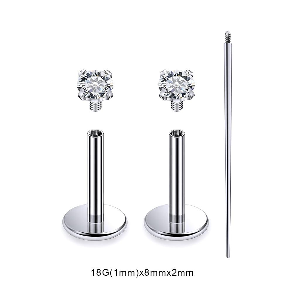3 PCS ASTM-F136 G23 Titanium Steel Labret Lip Piercing Men Women Round CZ Crystal Ear Cartilage Helix Piercings 6/8/10MM