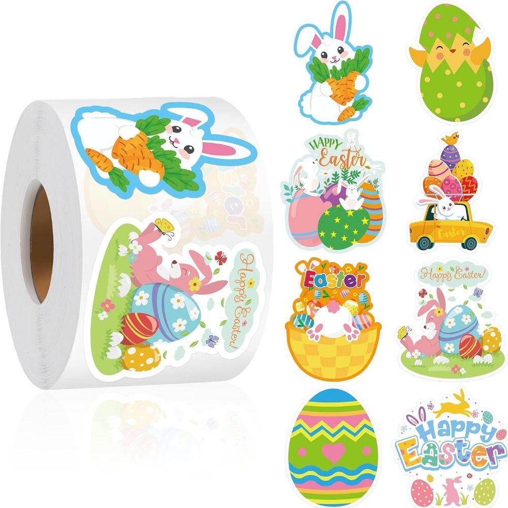 500PCS Cartoon Rabbit Easter Seal Sticker Multiolor Self-adhesive Cartoon Bunny Decals Envelope Sealing Waterproof