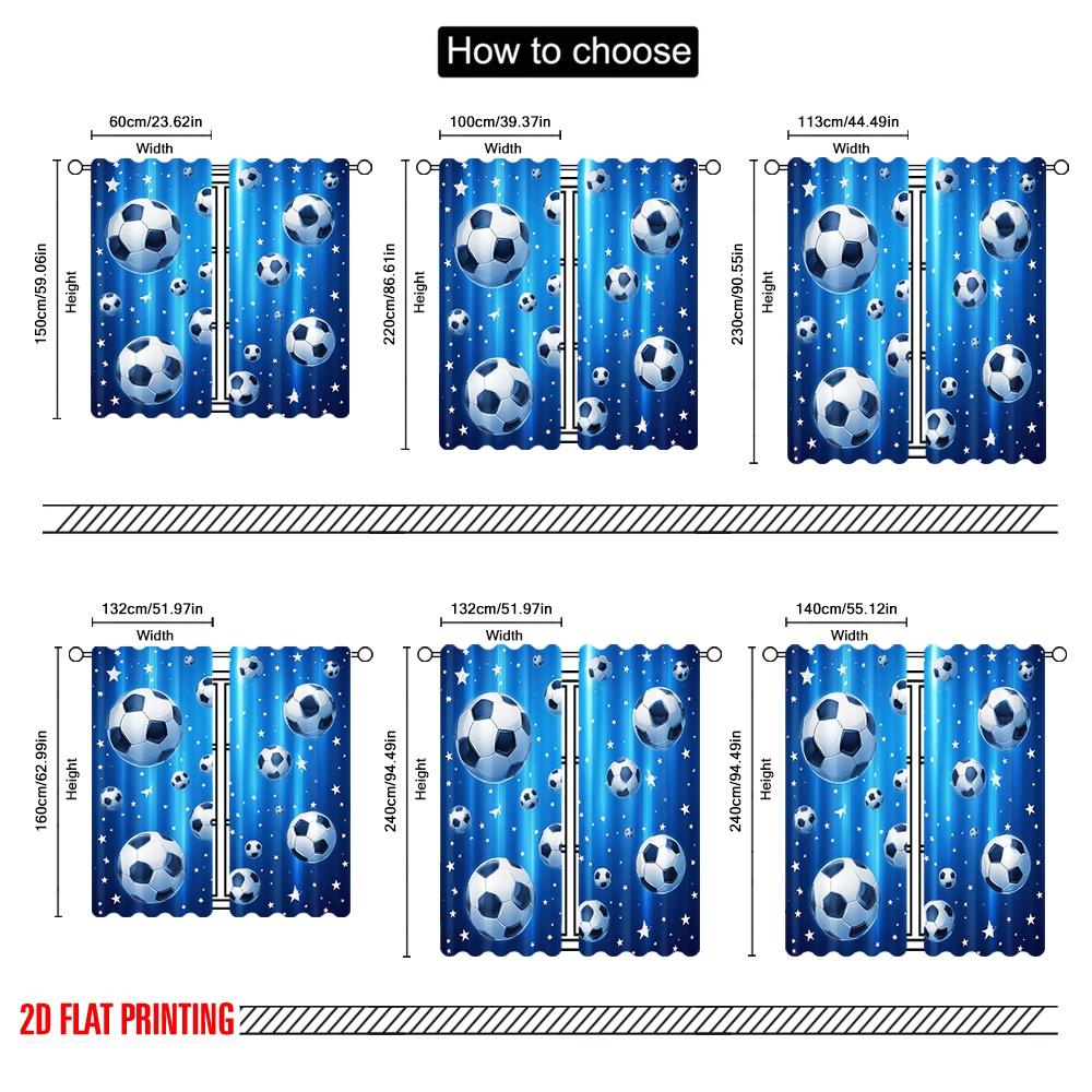 Flat Printing Curtains Soccer Stars Blue Fabric Without Electricity Holiday Decorations Use Door Wall Yard Curtain Set Of 2 Made Polyester Washable