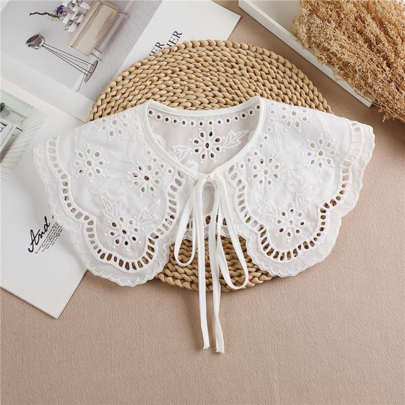 Lace Fake Collar Women Detachable Collars For Women False Collar Embroidery Floral Lolita Lapel Half Shirt Shawl Wrap Decoration
