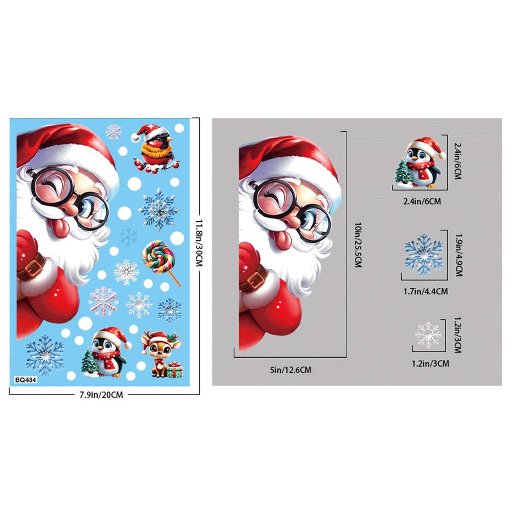 2026 Christmas Window Stickers Santa Claus Reindeer Snowmen PVC Static Glass Stickers No Glue Reusable Christmas Home Decoration
