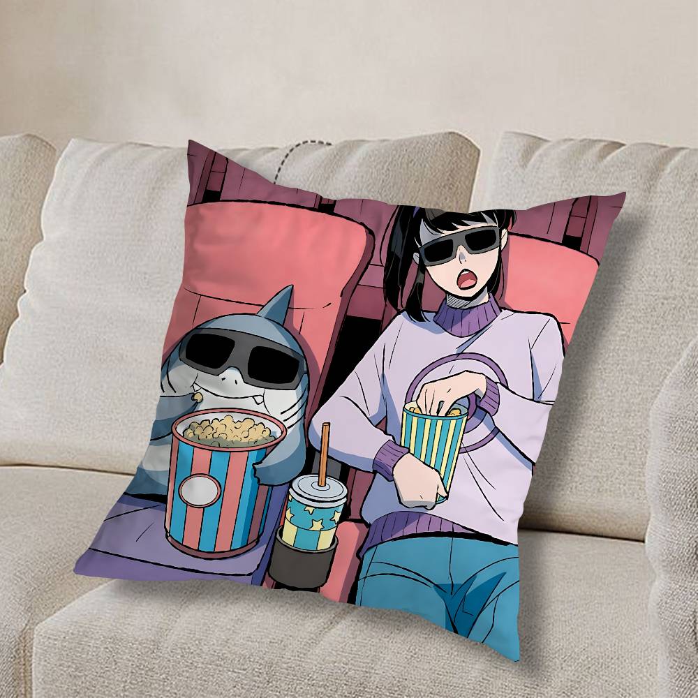 Art Cute Jeff the Land Shark  Pillow Case Sofa Living Room Bedroom Headboard Backrest Cushion Square Cushion Nap Time