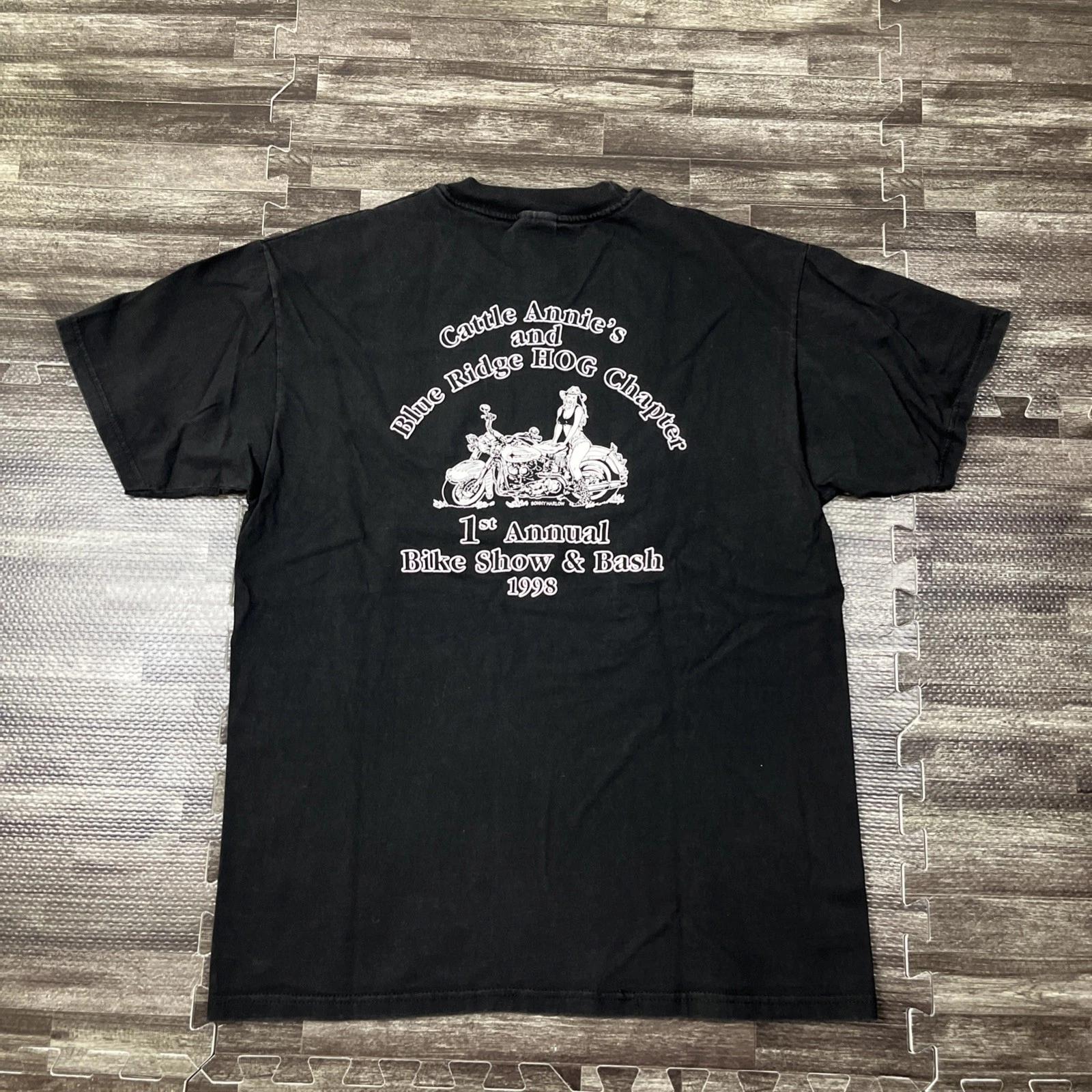 

Vintage 1998 Blue Ridge Hog Biker Tshirt Black Large Unisex VTG Motorcycle XL