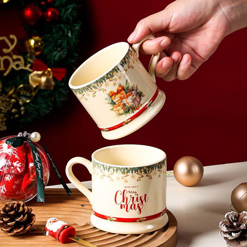 Christmas Pattern Mugs Porcelain Cup Christmas Gifts Tableware Coffee Mug Dining Table Afternoon Tea Teacup Fruits Juice Cup