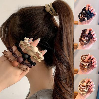 5pcs/set Simple Mixed Style Hair Tie Highly Elastic Durable Versatile Rubber Band Headwear Hair Accessory for Women