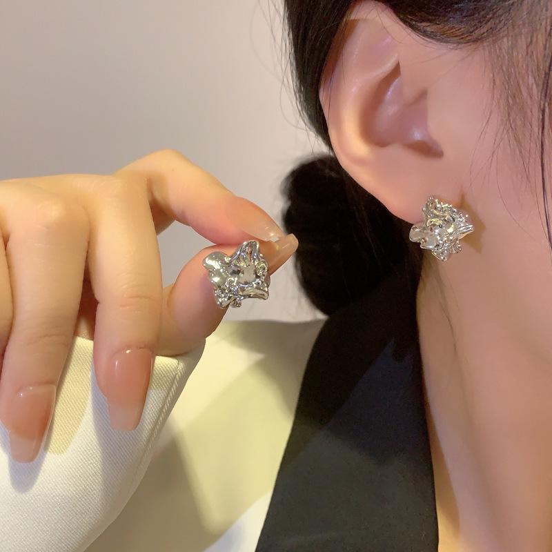 S925 Silver Geometric Pleated Stud Earrings - Trendy Cold Style