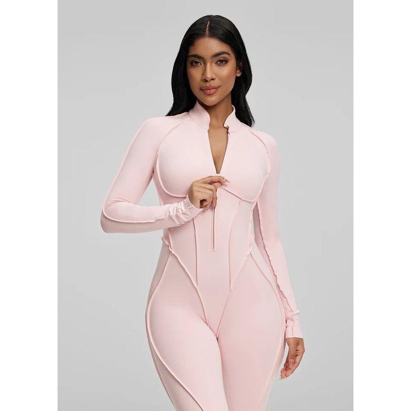 BetterMe Same Style Sexy Silm Jumpsuit Long Sleeves Zipper Tight Jumpsuit One-Piece Fitness Suit with Chest Pad
