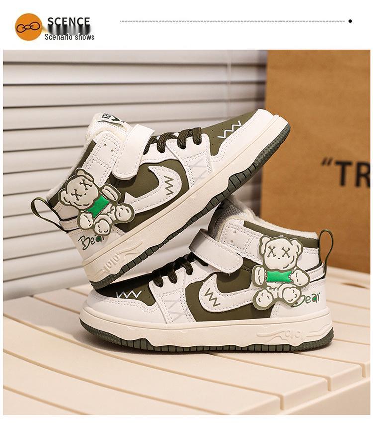 Boys' and Girls' Chinese Red Winter 2025 Sports Shoes - Unisex Cotton with Velvet Lining