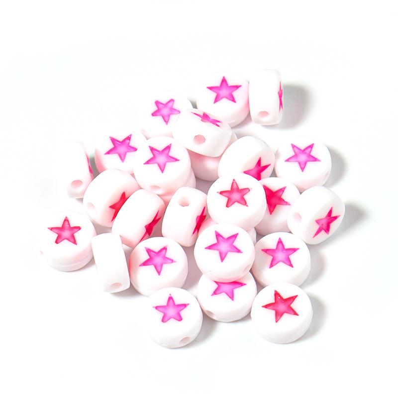 100pcs/Lot Acrylic Beads Flat Circular Shape Colorful Star Beads Loose Beads For DIY Jewelry Bracelet Necklace Accessory