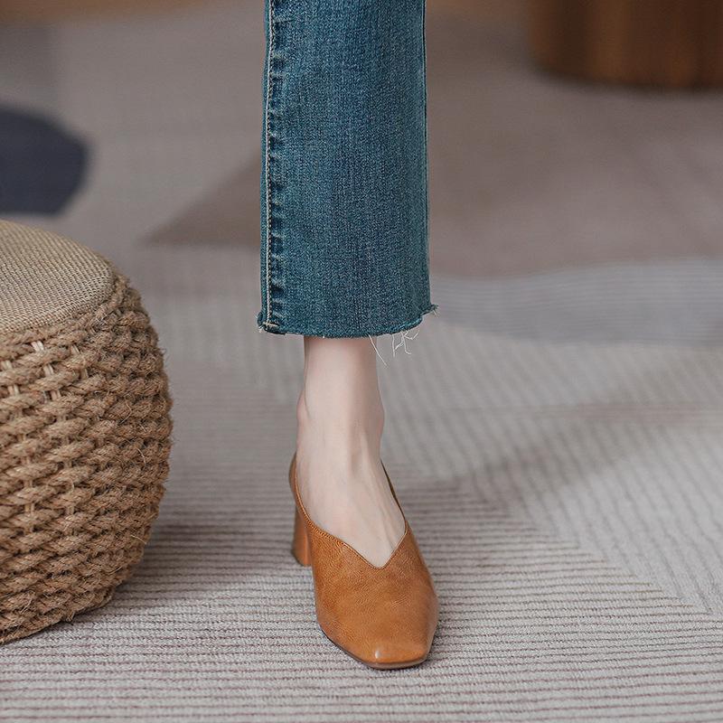 Women’s 2024 Spring/Autumn Square Toe Chunky Mid Heel Professional Interview Shoes
