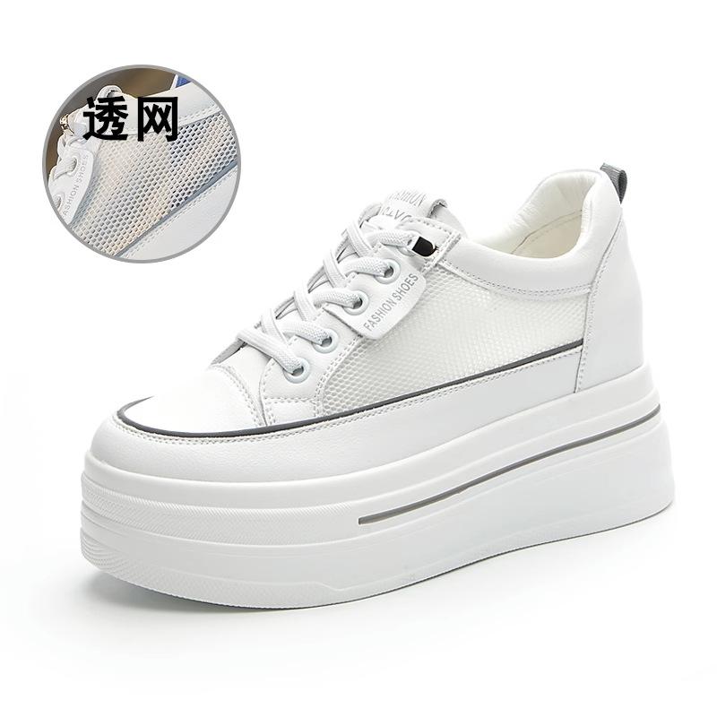 Board shoes women's inner height increase women's shoes muffin thick sole 2025 spring leather new casual mesh small size white shoes women