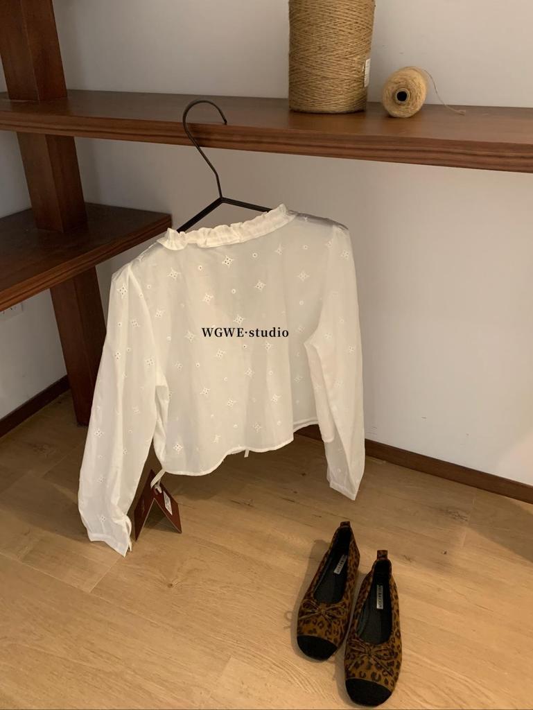 WGWE7806 Elegant French Ruffle Lace Embroidered Long Sleeve Women's Shirt, Autumn/Winter Collection