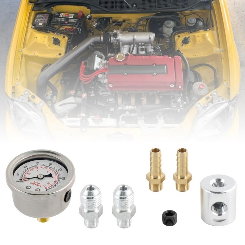 Universal 1/8Npt Fuel Pressure Gauge Liquid Filled Polished-Case 0-160Psi And Adaptor Kit For Car Fuel Injection Systems