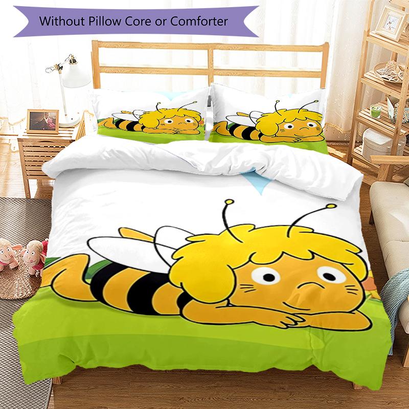 3pcs Maya the Bee Bedding Set Duvet Cover Closure Includes 1 Duvet Cover & 2 Pillowcases, Soft and Comfortable for All Seasons.