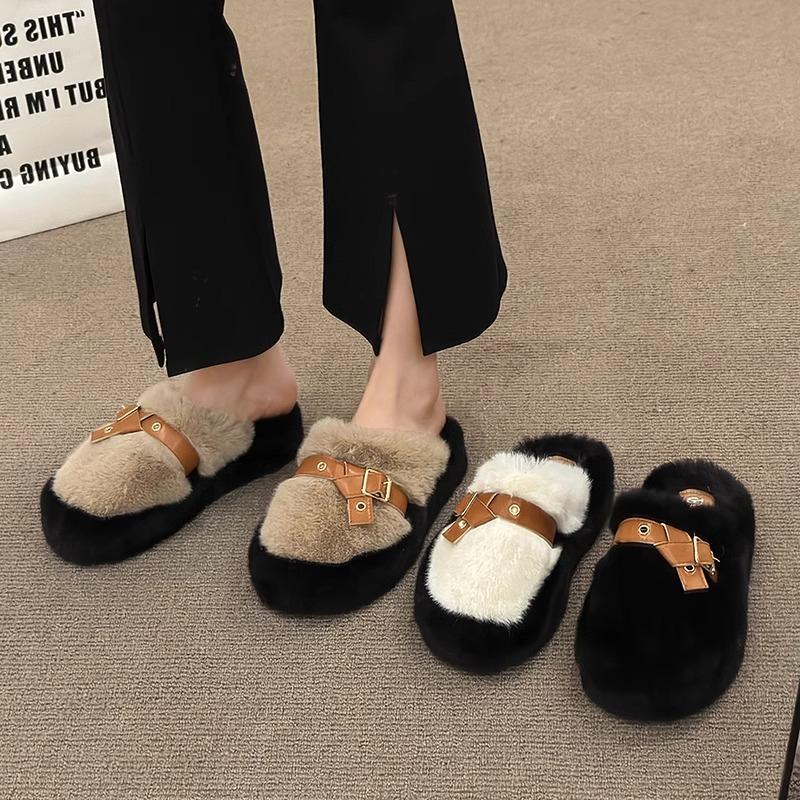 Internet celebrity bag head half slippers women's outer wear 2025 autumn and winter new heightened thick-soled fluffy shoes home warm cotton slippers