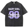 Street Womens Acid Wash T-Shirts 90 California Letter Printing Tees Oversize Crewneck Cotton Short Sleeve Summer Clothes
