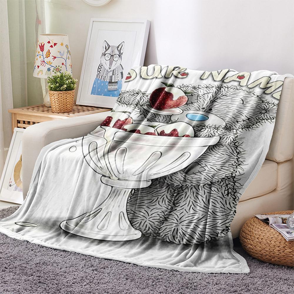 1PC Custom Name Tatty Teddy Ice Cream Patterned Flannel Blanket Suitable For All Seasons for Home Decor Warmth and Comfort Gifts Holiday Present