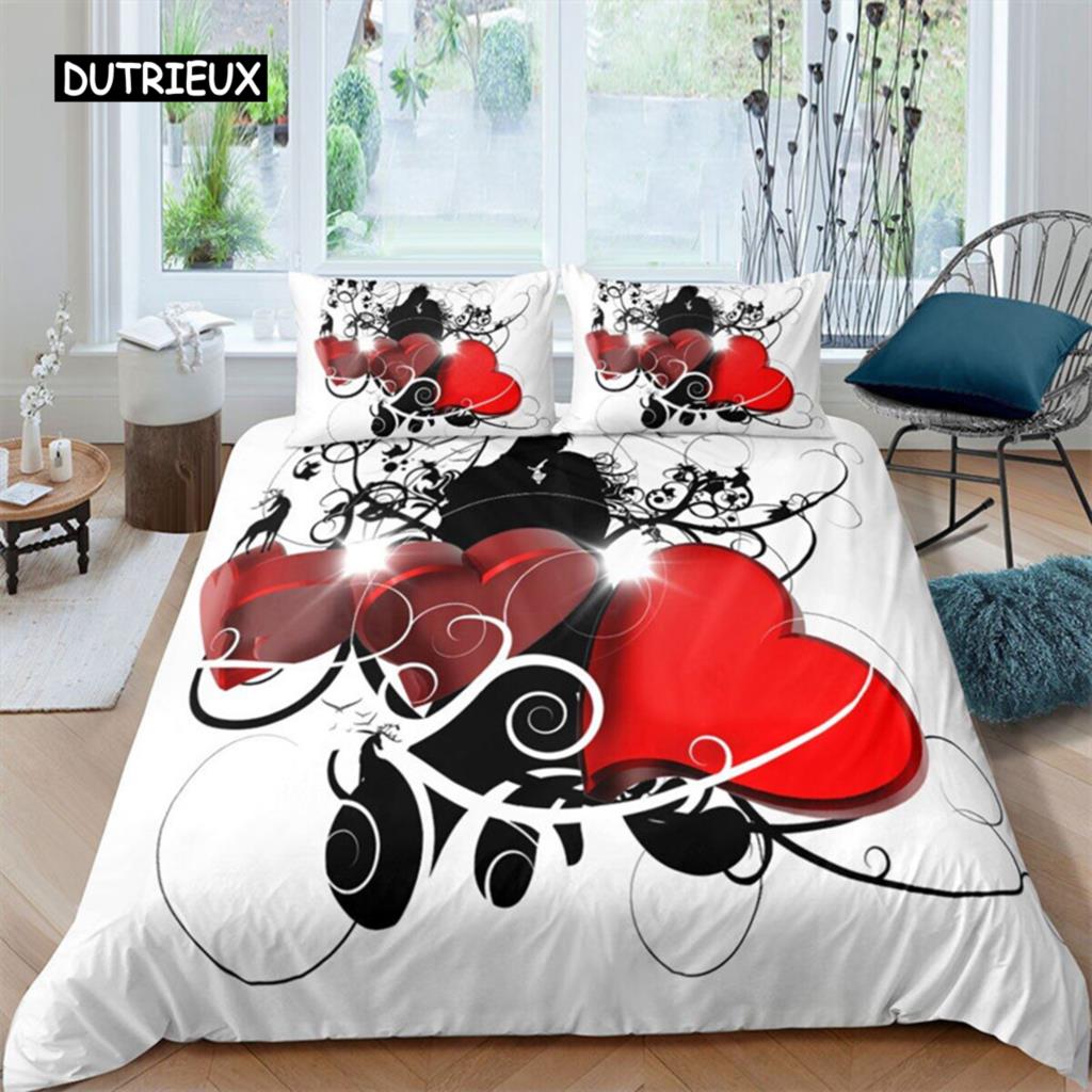 Romantische Liebesherz Bettbezug Valentinstag Bettwäscheset Mikrofaser 3D-Druck Steppdeckenbezug King Queen Für Jungen Mädchen Teenager Deko