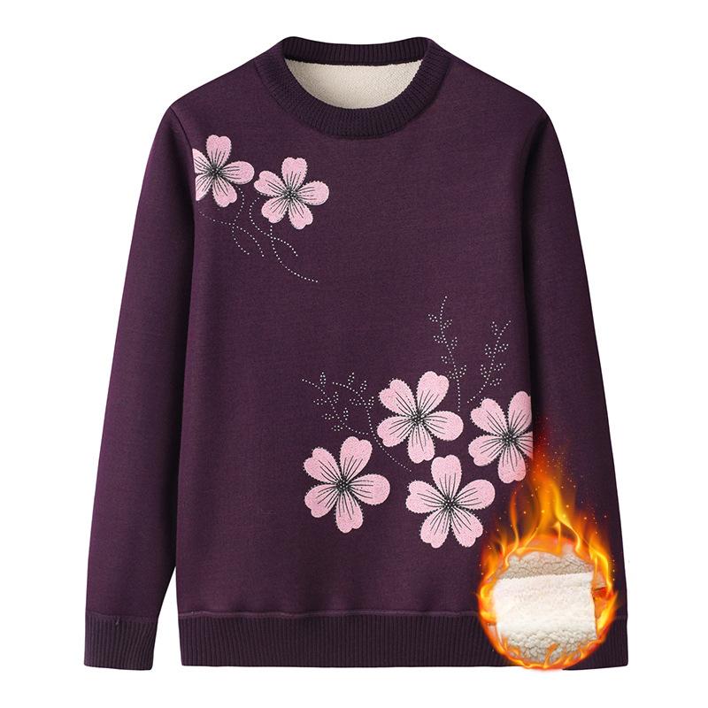 Winter Warm Sweater Middle-aged and Elderly Grandma Autumn and Winter Women's One-piece Plus Velvet Thick Bottoming Shirt Top