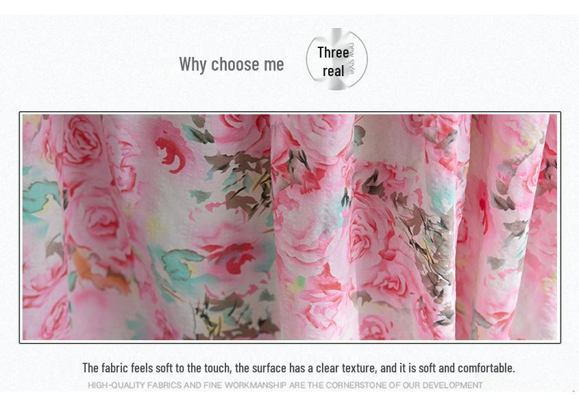 2025 Summer Cotton Linen Printed Long Sling Dress with Patchwork Design