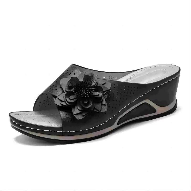 Fashion Sandals Women Summer New 2025 Women's Wedge Slippers with Braided Flowers Outdoor Sports Beach Casual Peep Toe Comfortable Shoes
