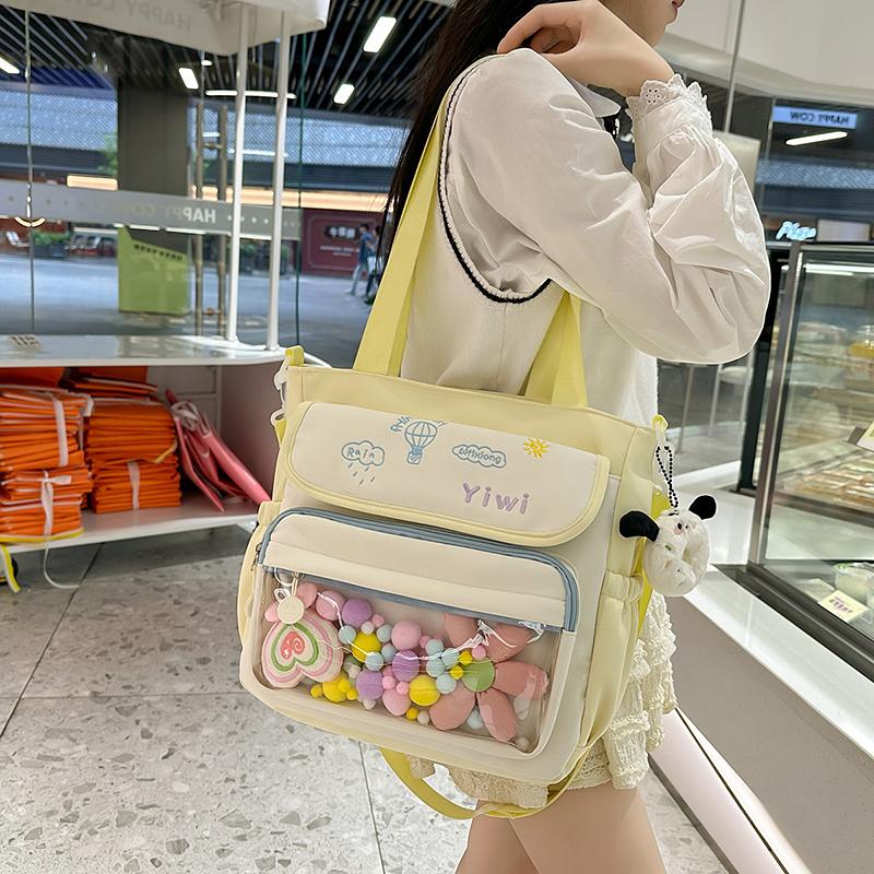 Large Capacity Shoulder Bag Student Book Bag Color Block Crossbody Bag