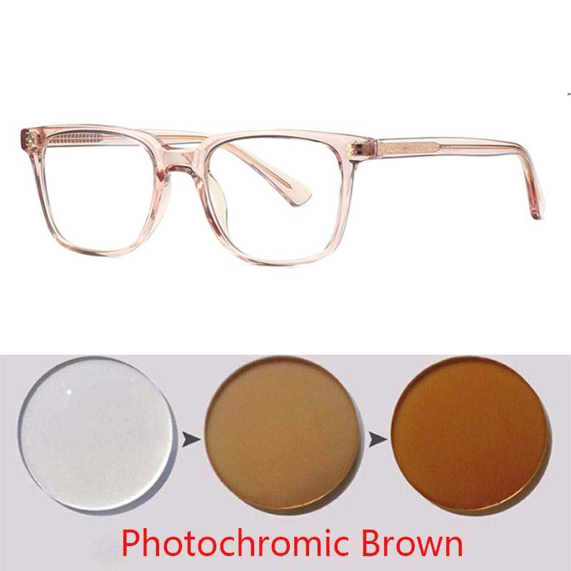 Square Rivets Photochromic Glasses Men Women Myopia Eyeglasses Students Short Sight Eyewear 0 -0.5 -1 -1.25 -1.5 -2.0 To -6