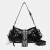 Damen Y2k Punk Vintage Umhängetasche PU Leder Gothic Nieten Handtasche Gürteltasche Luxus Schwarz Crossbody Taschen mit Nieten