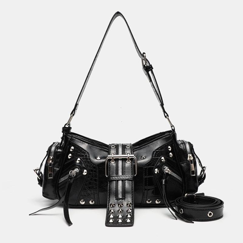 Borsa a Spalla Y2k Punk Vintage da Donna in Ecopelle Borsa a Mano Gotica con Borchie Borsa da Vita Borse Crossbody di Lusso Nere con Borchie