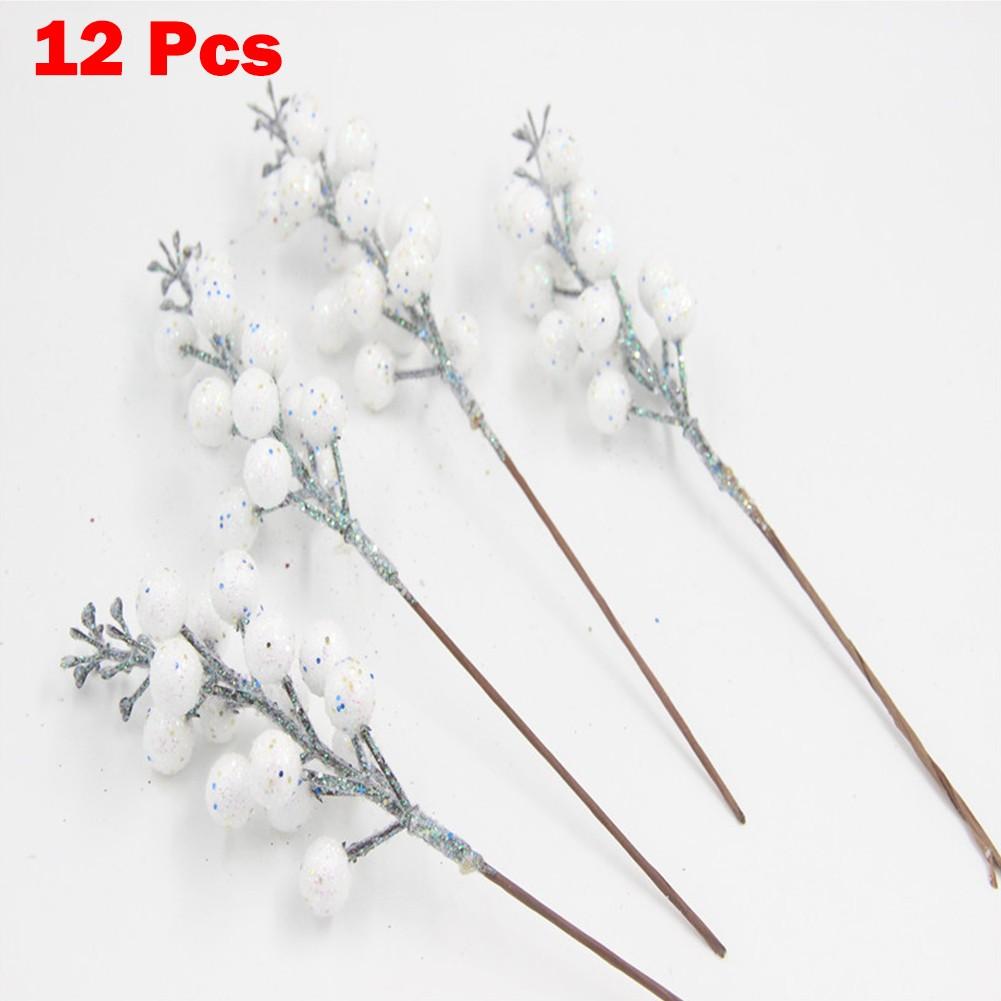 12pcs Artificial Christmas Glitter Berries Stems Xmas Tree Wreath DIY Decor
