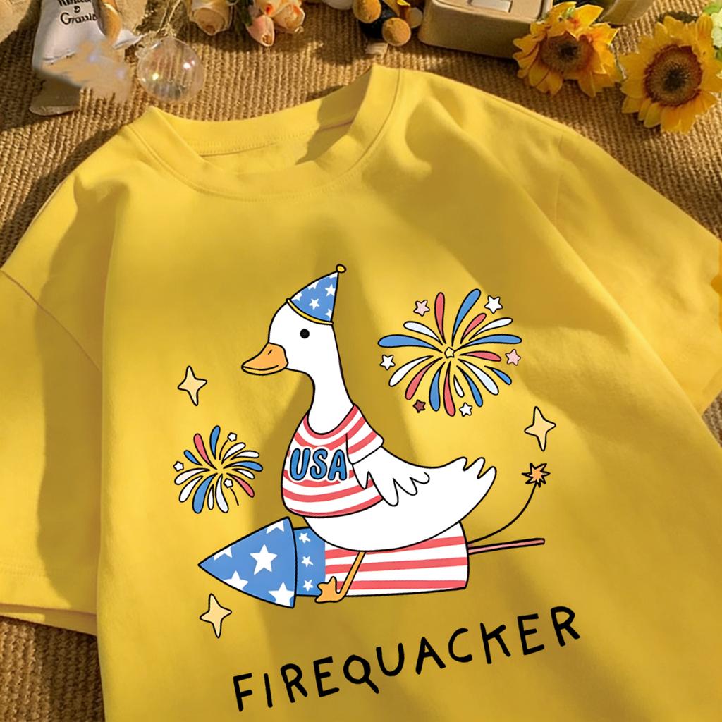 Usa'S Big Goose On A Rocket Design T-Shirt Unisex Cotton Summer Basics Tee Vintage Clothing Unisex Loose Fashion Streetwear
